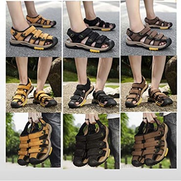 Men's Breathable Sandals Adjustable Closed Toe Leather Athletic Hand Stitching Shoes Outdoor Driving Fisherman Sandals for Summer Hiking Sports Business Walking Work Office
