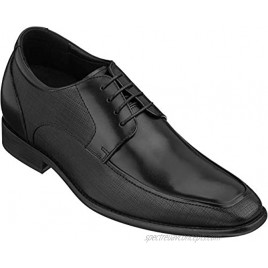 CALTO Men's Invisible Height Increasing Elevator Shoes Black Premium Leather Lace-up Formal Derby Oxfords 3 Inches Taller