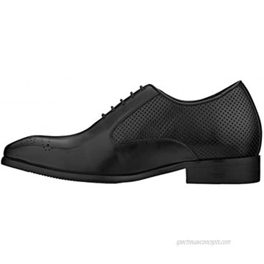 CALTO Men's Invisible Height Increasing Elevator Shoes Premium Leather Lace-up Formal Oxfords 2.4 Inches Taller