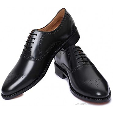 Lethato Handmade Brogue Oxford Goodyear Welted Genuine Leather Lace up Dress Shoes
