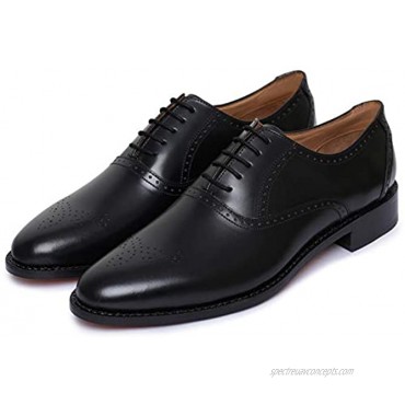 Lethato Handmade Brogue Oxford Goodyear Welted Genuine Leather Lace up Dress Shoes