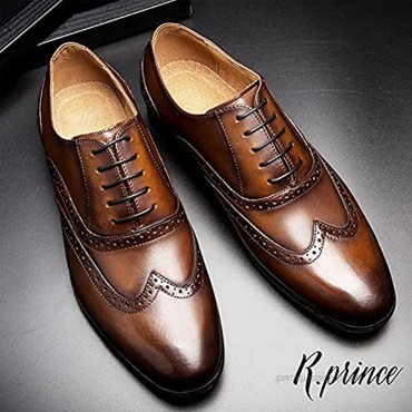 R.PRINCE Men's Oxford Brogue Lace-up Shoe Genuine Oxford Shoes Classic Formal Oxford Derby Shoes for Men