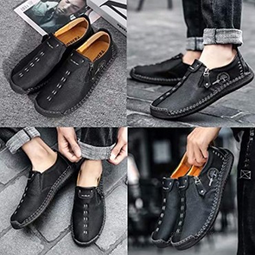 Sufuinu Mens Slip On Loafers Casual Leather Walking Shoe Low Top Fashion Chukka Ankle Oxford Boot Hand Stitching Breathable Sneaker for Work Office Dress Outdoor