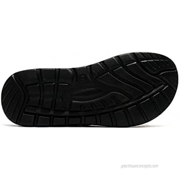 HUOHULI Men's Casual Sandals Leather Upper Outdoor Slide Sandals Open Toe Slip-On Sandals