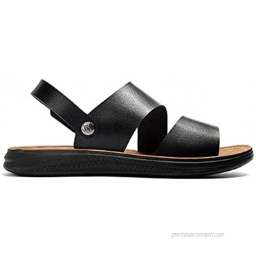 HUOHULI Men's Casual Sandals Leather Upper Outdoor Slide Sandals Open Toe Slip-On Sandals