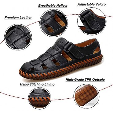 Moodeng Mens Sport Sandals Closed Toe Outdoor Fisherman Shoes Leather Summer Beach Loafters Breathable Anti-Slip