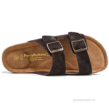 PercyButtons Mens Arizona Soft Cork Footbed Leather Sandals Arch Supprot With Adjustable Buckle Straps