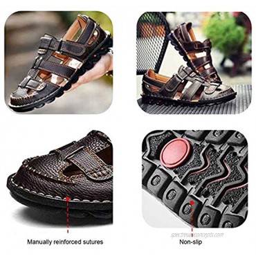 ZHShiny Mens Summer Casual Closed Toe Leather Sandals Outdoor Fisherman Adjustable Beach Shoes Size 11 12 13