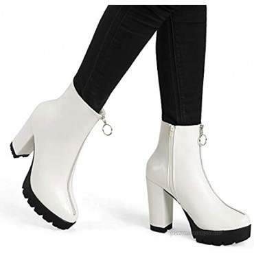 Allegra K Women's Platform Front Zip Chunky Heel Ankle Boots