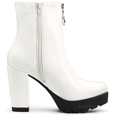 Allegra K Women's Platform Front Zip Chunky Heel Ankle Boots
