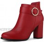Allegra K Women's Round Toe Circle Buckle Chunky High Heel Ankle Boots