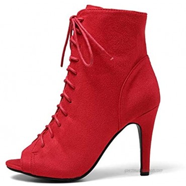 GATUXUS Women Platform Open Toe Lace Up High Heel Boots Ankle Booties Pump Shoes