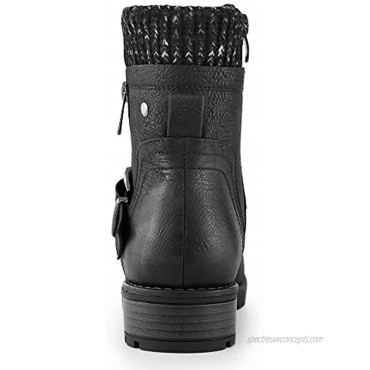 Hawkwell Women's Combat Boots Fashion Side Zipper Buckle Ankle Booties