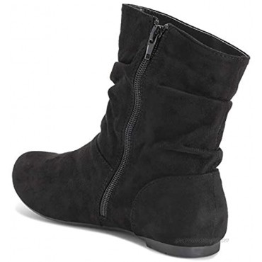 Womens Pull On Slouch Winter Fashion Closed Toe Flat Biker Ankle Boots