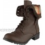 Cambridge Select Women's Fold-Over Cuff Lace-Up Chunky Stacked Heel Combat Boot