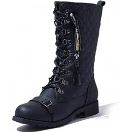 DailyShoes Women's Lace up Buckle Combat Mid Ankle Pocket Buckle Strap Boots