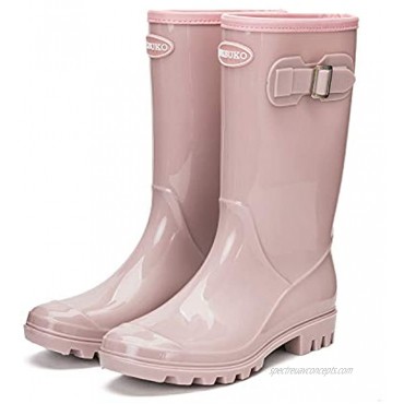 DKSUKO Women's Tall Rain Boots Waterproof Wellington Boots