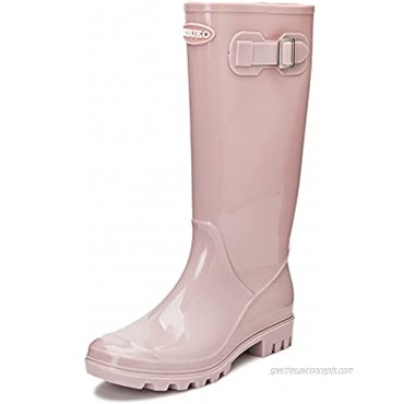 DKSUKO Women's Tall Rain Boots Waterproof Wellington Boots