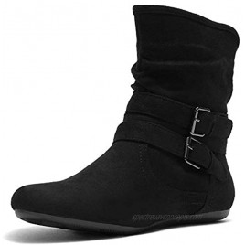 Herstyle Lindell Women's Fashion Flat Heel Calf Boots Side Zipper Slouch Ankle Booties