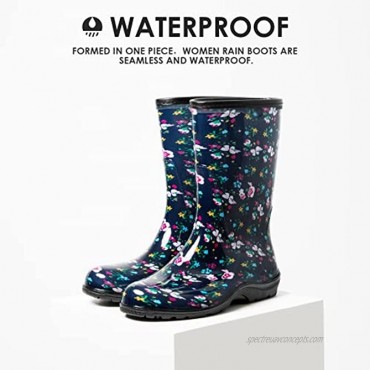K Komforme Women's Mid Calf Rain Boots Ladies Garden Shoes with Comfort Insole