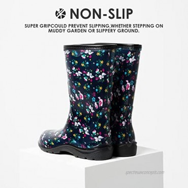 K Komforme Women's Mid Calf Rain Boots Ladies Garden Shoes with Comfort Insole