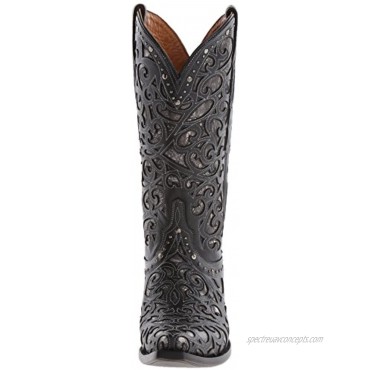Lucchese Bootmaker Womens Sierra Calf Snip Toe Western Cowboy Dress Boots Mid Calf Low Heel 1-2 Black