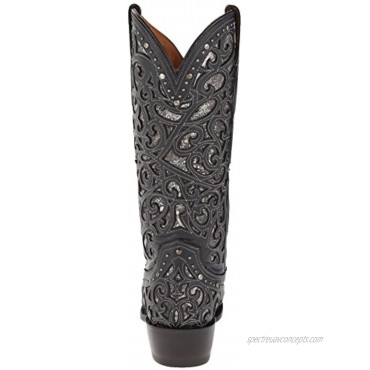 Lucchese Bootmaker Womens Sierra Calf Snip Toe Western Cowboy Dress Boots Mid Calf Low Heel 1-2 Black