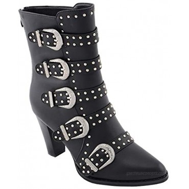 Milwaukee Leather MBL9428 Women's Black Buckle Up Boots with Studded Bling