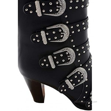 Milwaukee Leather MBL9428 Women's Black Buckle Up Boots with Studded Bling