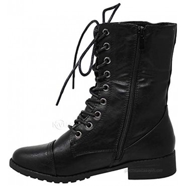MVE Shoes Women's Forever Round Toe Military Lace up Knit Ankle Cuff Low Heel Combat Boots