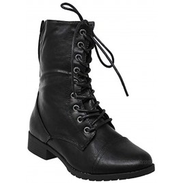 MVE Shoes Women's Forever Round Toe Military Lace up Knit Ankle Cuff Low Heel Combat Boots