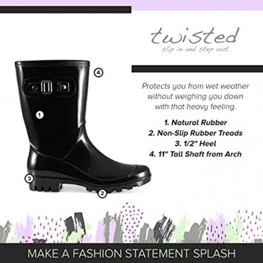 Twisted Women’s SHANA Rubber Rain Boots | Ladies Mid Hight Lined Water Resistant Slip On…