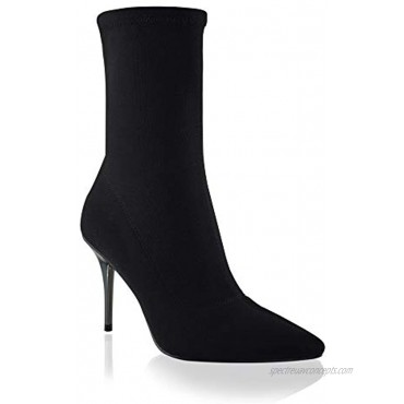 vivianly Stretch Pointed Toe Sock Booties Mid-Calf Ankle Boot Stiletto Heel Boots for Women