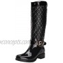 Alexis Leroy Women Motorcycle Knee High Checkered Pattern Side Zip Rubber Rain Boots