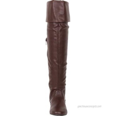 Cambridge Select Women's Back Tie Fold Over Cuff Flat Over The Knee Thigh-High Boot