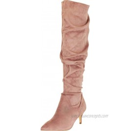 Cambridge Select Women's Pointed Toe Ruched Mid Kitten Heel Knee-High Boot