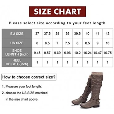 CAMEL CROWN Women's Faxu Suede Knee High Slouch Boots Wide Calf Low Block Heel Winter Riding Boots with Zipper Buckle Strap