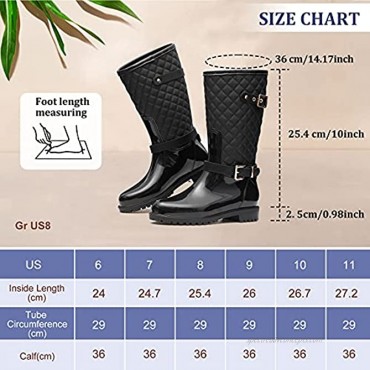 CAMFOSY Rain Boots for Women Womens Tall Rain Boots Knee High Boots Wide Width Waterproof Garden Shoes Rain Footwear with Buckle Stylish Lightweight Outdoor Work Shoes Riding Fishing Black 7 M US