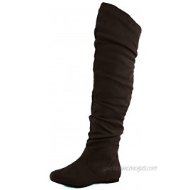 DailyShoes Women's Fashion-Hi Over-The-Knee Thigh High Flat Slouchly Shaft Low Heel Boots
