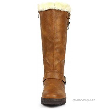 DREAM PAIRS Women's Winter Fully Fur Lined Zipper Closure Snow Knee High Boots Wide-Calf