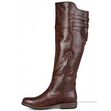 Journee Collection Womens Regular Sized and Wide-Calf Double-Buckle Knee-High Riding Boot