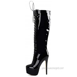Richealnana Women's Platform Lace Up Stiletto High Heels Knee High Boots
