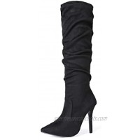 Sivellya Women's Knee High Boots High Heel Stacked Boots Tall Fashion Boot 4 Inch High Heel Black