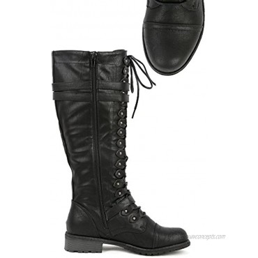 Wild Diva Womens Knee High Boots Lace Up Riding Boots