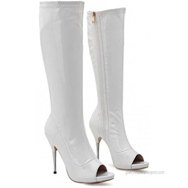 Women's Knee High Boots Patent Leather PU Peep Toe Side Zipper Stiletto Thigh High Boots High Heels Long boots
