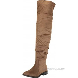 Cambridge Select Women's Ruched Chunky Block Low Heel Over The Knee Boot