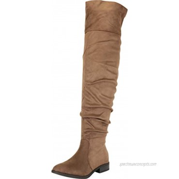 Cambridge Select Women's Ruched Chunky Block Low Heel Over The Knee Boot