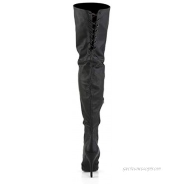 Pleaser LEGEND-8899-5 Heel Thigh Boot with Rear Lacing Detail Black Leather 16