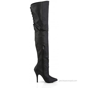 Pleaser LEGEND-8899-5 Heel Thigh Boot with Rear Lacing Detail Black Leather 16