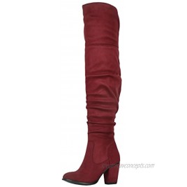 Refresh Footwear Slouch Western Thigh High Over The Knee Chunky Black Heel Boot